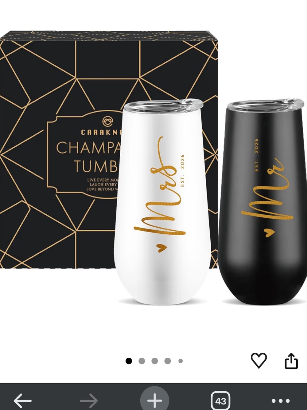 Mr and Mrs Champagne Tumblers - Set of 2 (White & Black)